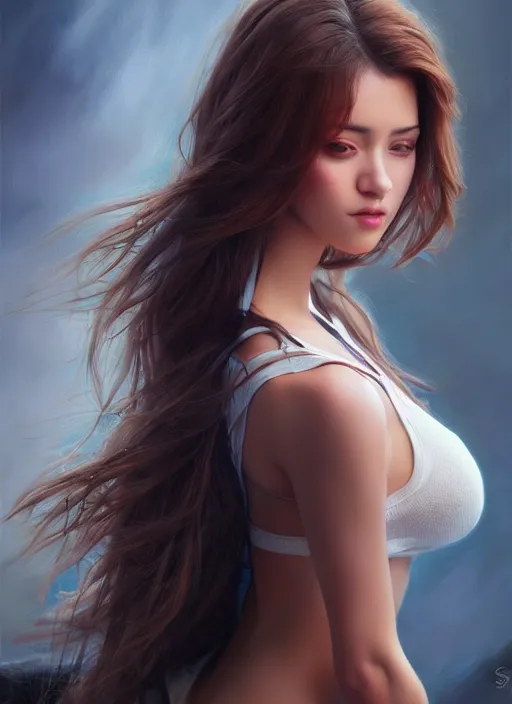 Image similar to photo of a gorgeous young woman in the style of stefan kostic, realistic, half body shot, sharp focus, 8 k high definition, insanely detailed, intricate, elegant, art by stanley lau and artgerm