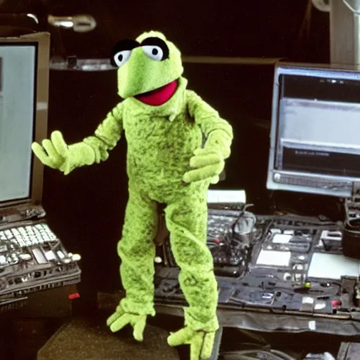 Prompt: the muppet gonzo in a bomb diffusion suit defusing a bomb. action movie scene photograph.