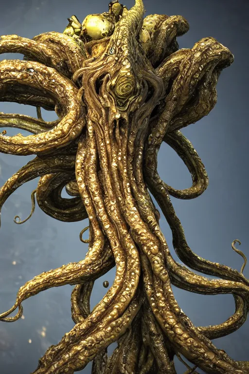 Image similar to giant ancient alien tentacles artwork by yoshitaka amano, ivory and gold, detailed vegetation background, extremely detailed, octane rendering, sharp focus, volumetric light, particles, unreal engine 5, rtx