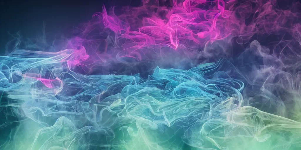 Prompt: dimly lit muted multi-color smoke (blues, greens), muted neon smoke, smoke (wispy faint outline, dim) reminiscent of fierce flying dragon with large outstretched wings flying, a distant vague city park faint landscape in the background, photographic, stunning, inspiring, super high energy, swift, fast, fleeting, 8K, 4K, UE5