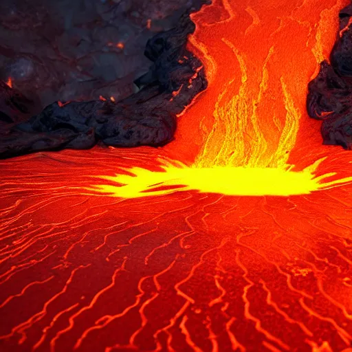 Prompt: 8 k hd detailed octane render of a river of molten magma following from a volcano