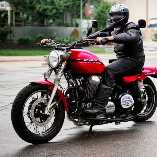 Prompt: boerboel as a motorcycle biker in front of wafflehouse