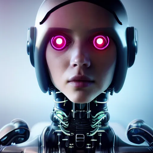 Image similar to Perfectly-Centered Portrait-Photograph of Mechanical Cyberpunk Female Android's upper torso with head and shoulders and hands, intricate, elegant, super highly detailed, professional digital painting, artstation, concept art, smooth, sharp focus, no blur, no dof, extreme illustration, Unreal Engine 5, Photorealism, HD quality, 8k resolution, cinema 4d, 3D, beautiful, cinematic, art by artgerm and greg rutkowski and alphonse mucha and loish and WLOP