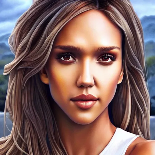 Image similar to jessica alba in the style of stefan kostic, realistic, full body, sharp focus, 8 k high definition, insanely detailed, intricate, elegant, art by stanley lau and artgerm