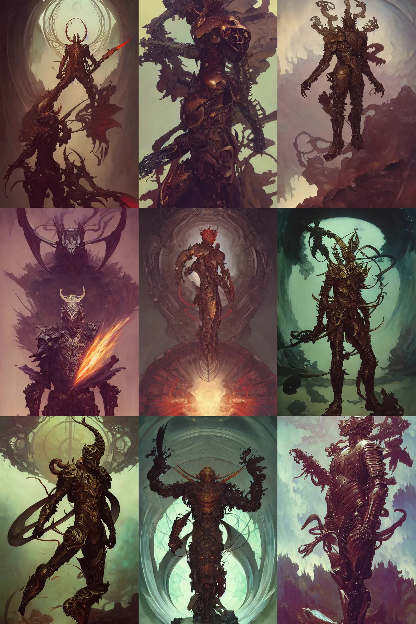 Prompt: male daemon full body organic armor, fantasy, art by joseph leyendecker, peter mohrbacher, ruan jia, marc simonetti, ayami kojima, cedric peyravernay, alphonse mucha, victo ngai