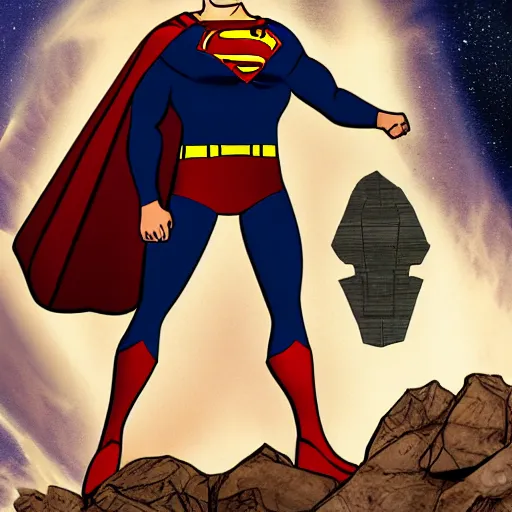 Prompt: portrait of superman as darkseid, in space, on abandoned planet