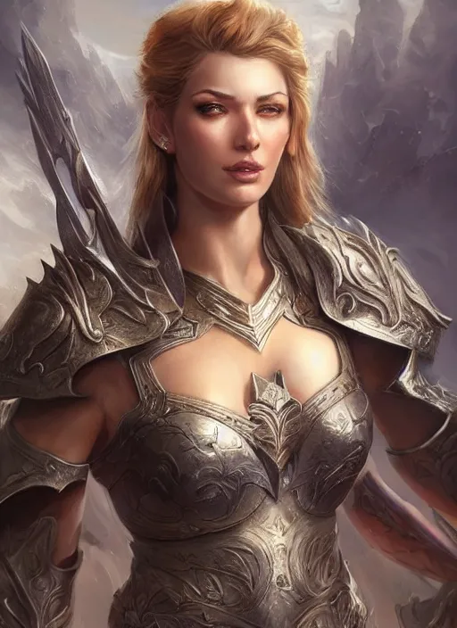 Prompt: a strong female paladin, full body, 8 k, hyperrealistic, hyperdetailed, fantasy portrait by laura sava