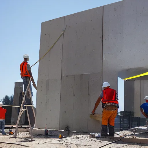 Image similar to construction workers working on a square portal photo