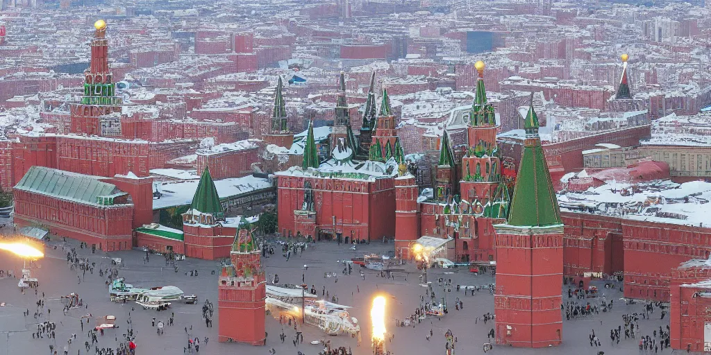 Prompt: big detailed missile falling on Red Square in Moscow, high quality, 4k