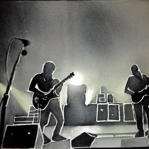 Prompt: joy division on stage. watercolour. low lighting high contrar
