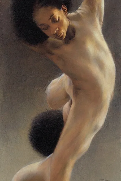 Image similar to portrait of a gorgeous graceful black prima ballerina, by donato giancola and berthold woltze.