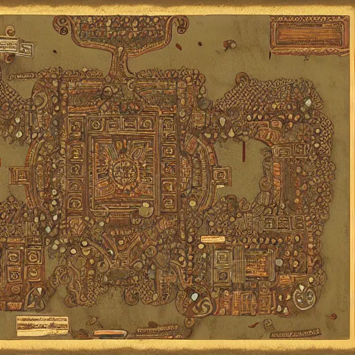 Prompt: a higly detailed level map of an ancient tressure in indian style