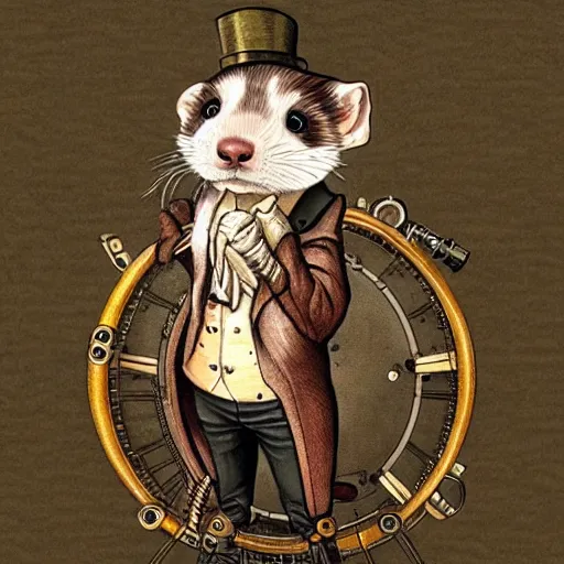 Image similar to steampunk ferret, art