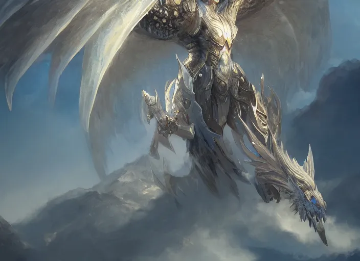 Image similar to detailed concept art of a huge angel - winged dragon by cheng yi and luolin, artstation, artstationhd