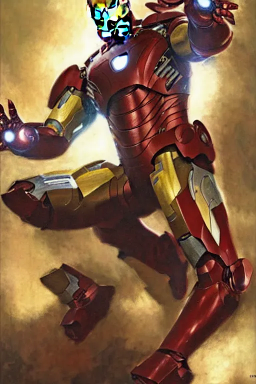 Image similar to iron man, painting by gaston bussiere, craig mullins, j. c. leyendecker, yoji shinkawa