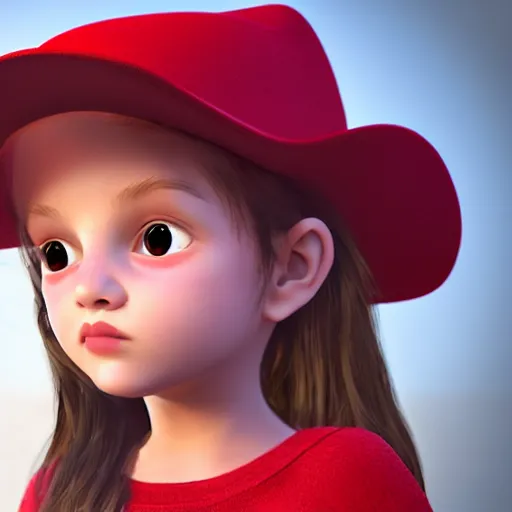 Image similar to a beautiful little girl in red hat rendered as an unreal engine