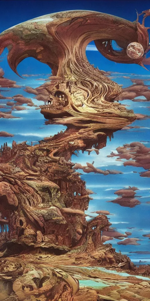 Prompt: breathtakingly beautiful ultrawide angle colour masterpiece dream by roger dean and hr giger, incredible sense of depth and perspective and clarity, weird abstract, 8 k