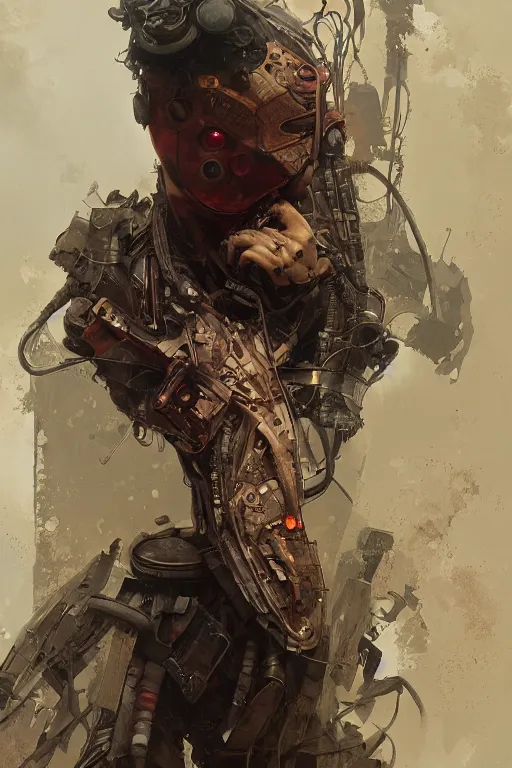 Image similar to A full portrait of a post apocalyptic spiderman, intricate, elegant, highly detailed, digital painting, artstation, concept art, smooth, sharp focus, illustration, art by Krenz Cushart and Artem Demura and alphonse mucha