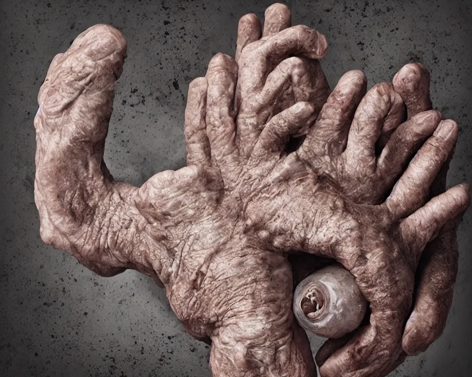 Image similar to a wrinkly old hand coming out of the toilet, horror movie poster