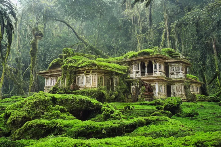 Image similar to varsai palace covered with moss inside a jungle