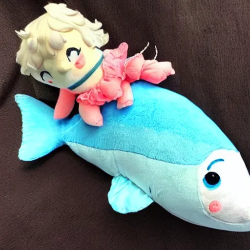 Image similar to cute fumo plush of a marine fishgirl who loves to swim and play with dolphins