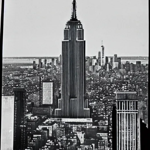 Prompt: gigapikachu attacking the empire state building, 1960s monster movie