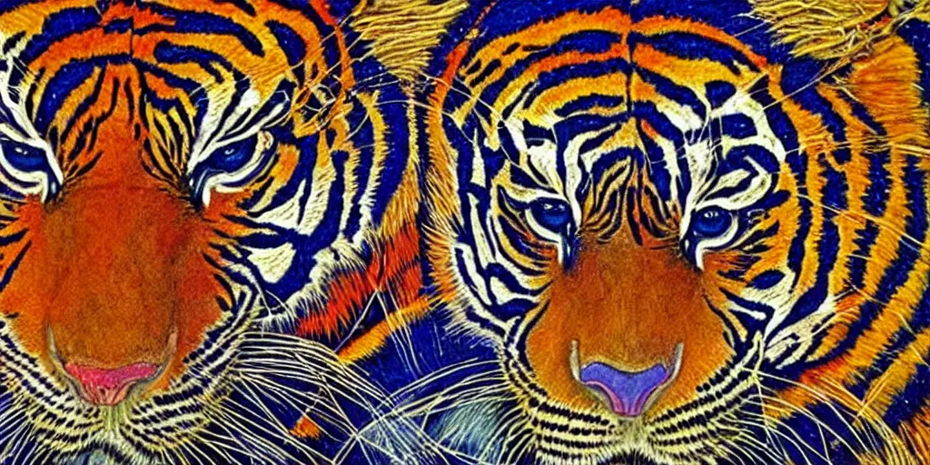 Image similar to alex grey art patterns on a tiger head