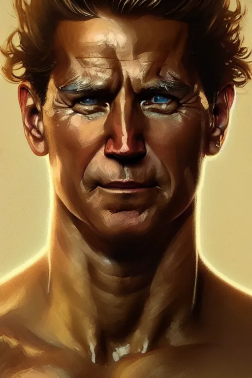 Image similar to President Joe Biden as a Greek god, detailed face, gorgeous, amazing, muscular, fit, very muscular male body, intricate, highly detailed, digital painting, artstation, concept art, sharp focus, illustration, art by greg rutkowski and alphonse mucha