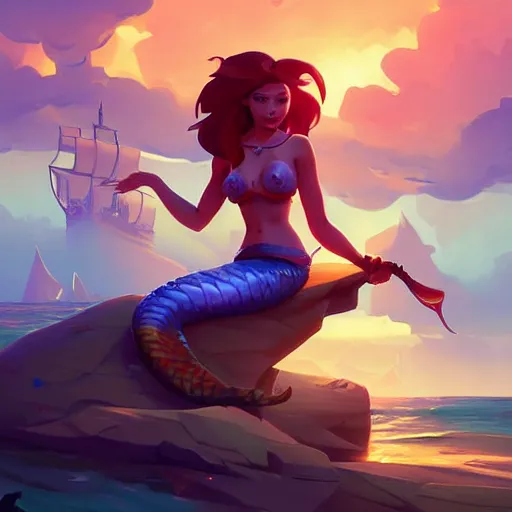 Image similar to painting mermaid treasure on sea of thieves game avatar hero smooth face median photoshop filter cutout vector, behance hd by jesper ejsing, by rhads, makoto shinkai and lois van baarle, ilya kuvshinov, rossdraws global illumination