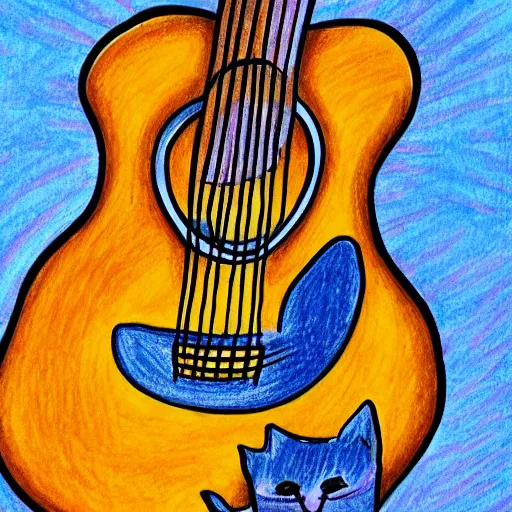 Image similar to a drawing of a cat playing the guitar