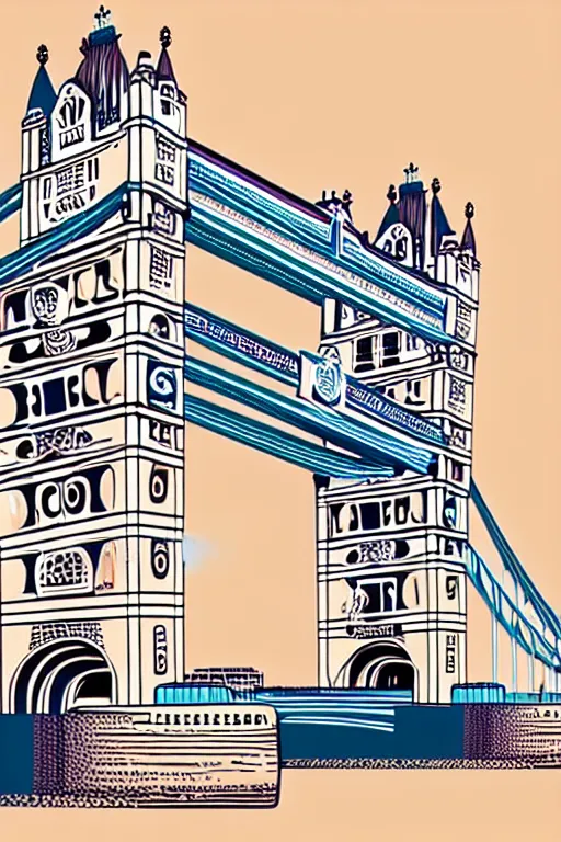 Image similar to minimalist boho style art of colorful london tower bridge, illustration, vector art