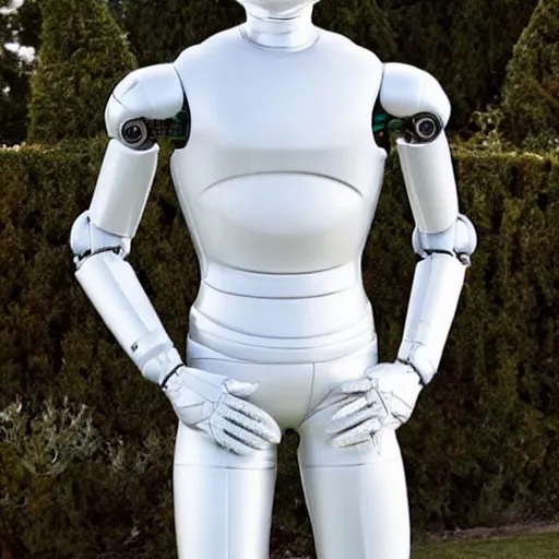 Image similar to a realistic detailed photo of a guy who is an attractive humanoid who is half robot and half humanoid, who is a male android, soccer player martin ødegaard, shiny skin, posing like a statue, blank stare, by the pool, on display, showing off his muscles, humanoid robot, frozen ice statue