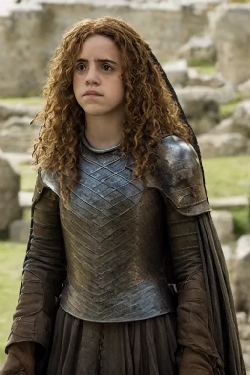 Prompt: hermione granger as joan of arc, game of thrones