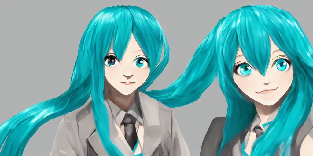 Image similar to Jesus cosplaying as Hatsune Miku, digital art, trending on artstation