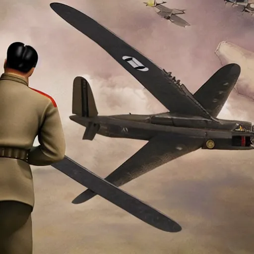 Image similar to adolf hitler fights kim jon il in world war 2 bomber photorealistic