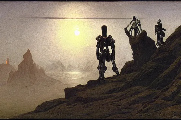 Image similar to cyborgs by caspar david friedrich