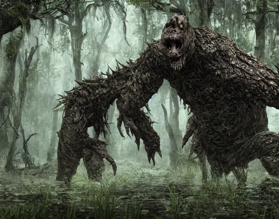 Image similar to swamp monster, realistic, beautiful texture, beautiful graphics, fantasy artwork, very beautiful scenery, hd, hdr, ue 5, ue 6, unreal engine 5, cinematic 4 k wallpaper, 8 k, ultra detailed