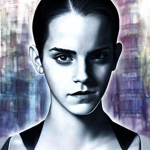 Image similar to emma watson as a cyborg in the matrix, digital art, detailed, painting, fantasy, sci fi