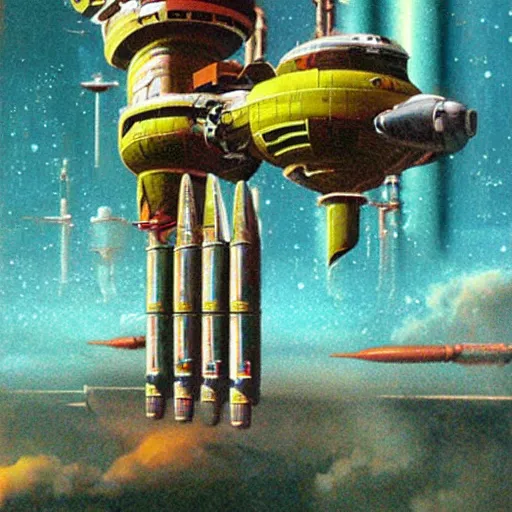 Prompt: abandoned space station, retro scifi art by chris foss