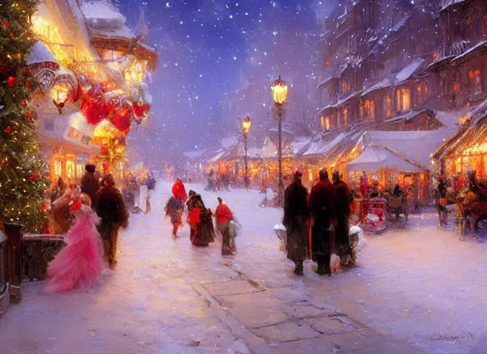 Prompt: night street on christmas by wlop and vladimir volegov and alexander averin and delphin enjolras and daniel f. gerhartz
