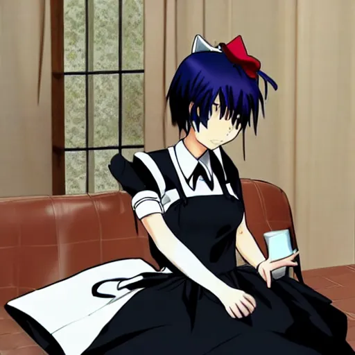 Prompt: shinji ikari maid