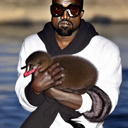 Image similar to kanye west holding a duck