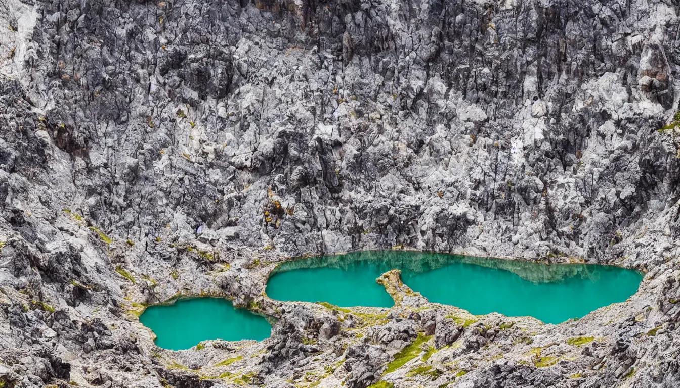 Prompt: lava lake in the dolomites mountains