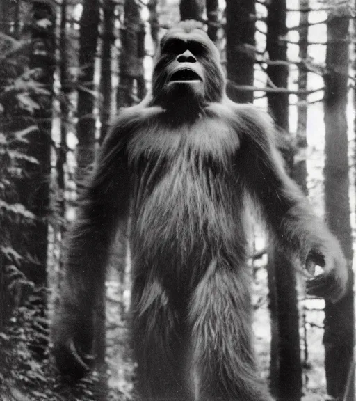 Image similar to photograph of bigfoot captured in forest on polaroid camera, signed by bigfoot in sharpie