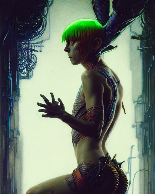 Image similar to a portrait of leeloo fantasy character portrait, ultra realistic, cinematic, concept art, wide angle, intricate details, hologram, highly detailed by greg rutkowski, aaron horkey, gaston bussiere, craig mullins, simon bisley, arthur rackham