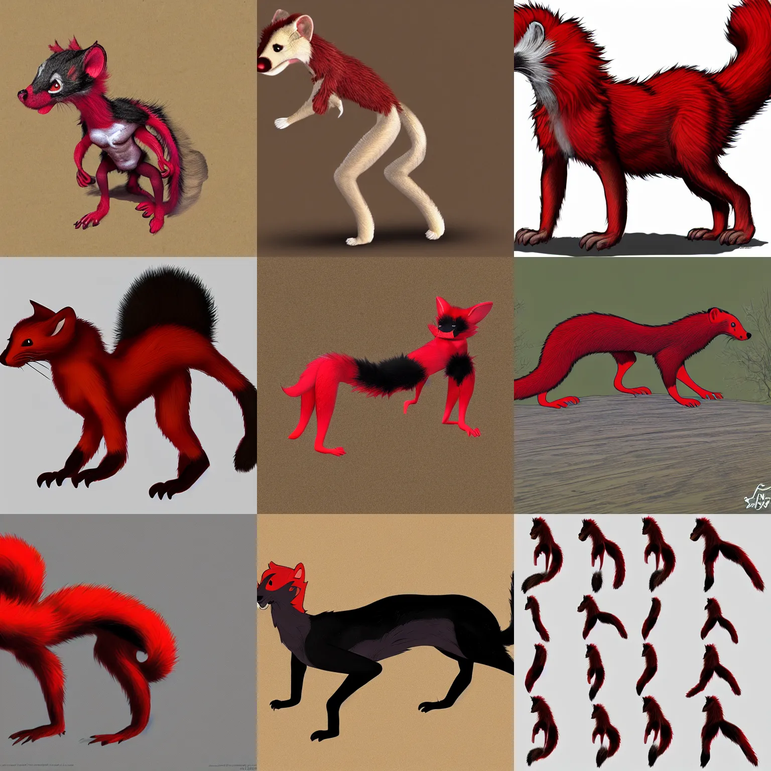 Prompt: chaos, photorealistic male body weasel furry ( red & black ) fursona, attached tail