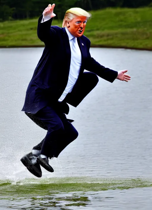 Image similar to trump jumping on water