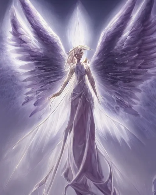 Prompt: infinitely detailed concept art of angel!! elegantly clothed imposing it's majestic aura, spreading it's gloriously detailed wings in a peaceful dream setting!, artstation!! / pixiv!!! infinitely detailed, library dream world library scenery art concept, dream magical, dream scenery art, dream lighting, full - body majestic angel