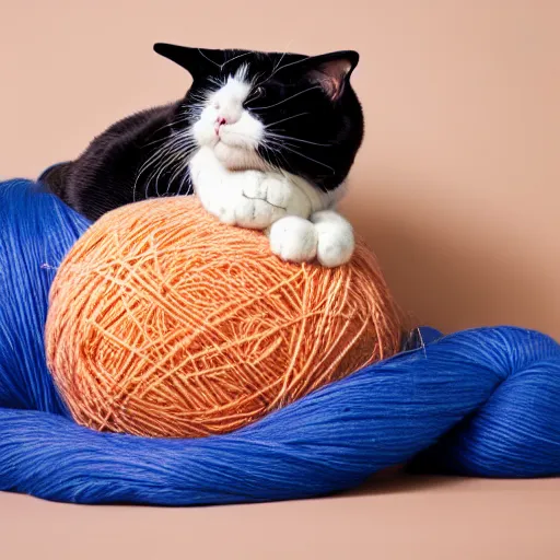 Image similar to photo of giant yarn ball next to a cat, taken with canon eos - 1 d x mark iii, bokeh, sunlight, studio 4 k