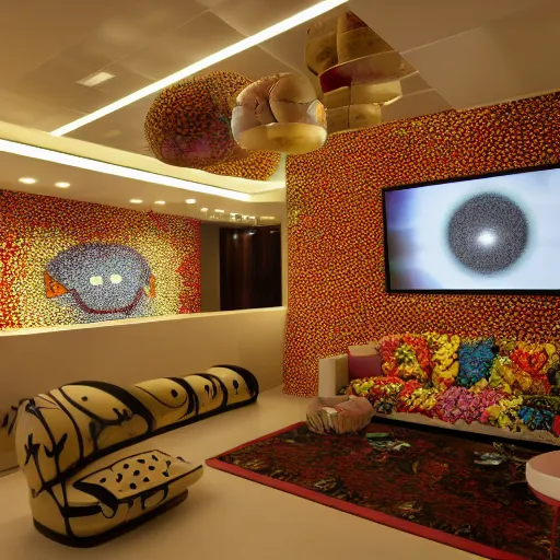 Image similar to interior design inspired by Takashi Murakami